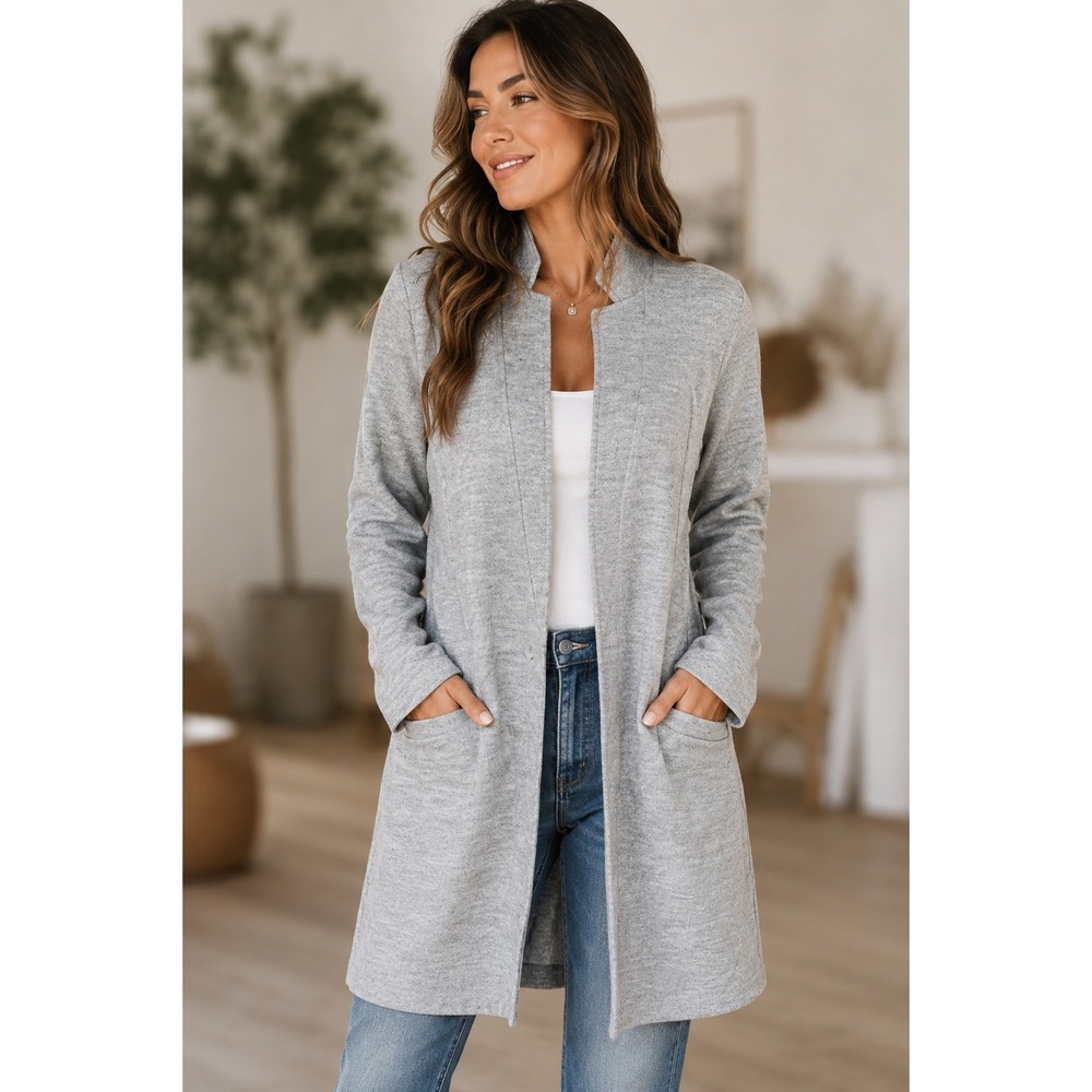 Cozy Cabincore Clean Girl‎ Wool Open front Knit Cardigan Scandi Pockets Size L